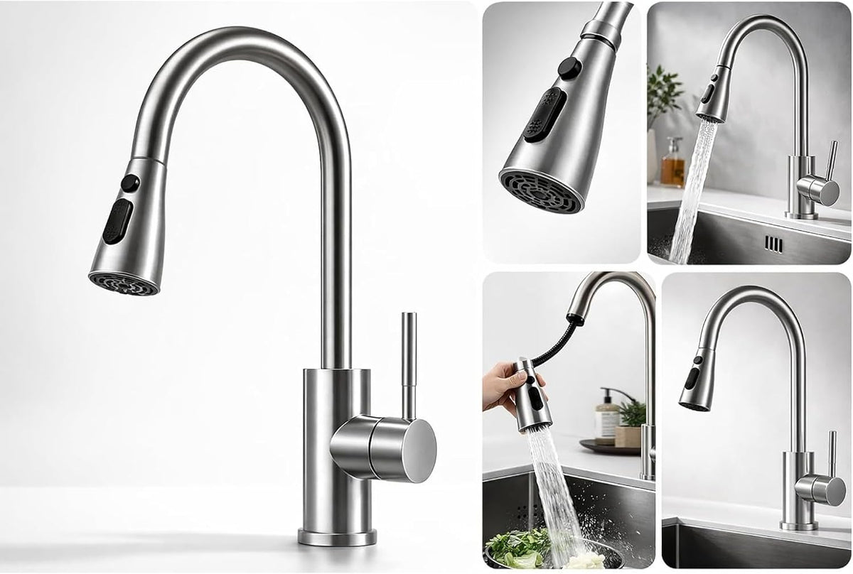 BASIK Miscelatore Cucina Inox con Doccetta Estraibile 360° – foto 8