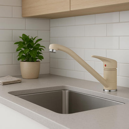 Miscelatore Cucina Avena Beige Sabbia – Rubinetto Monocomando con Canna Alta Girevole 360° – Effetto Pietra Fragranite, Facile Installazione