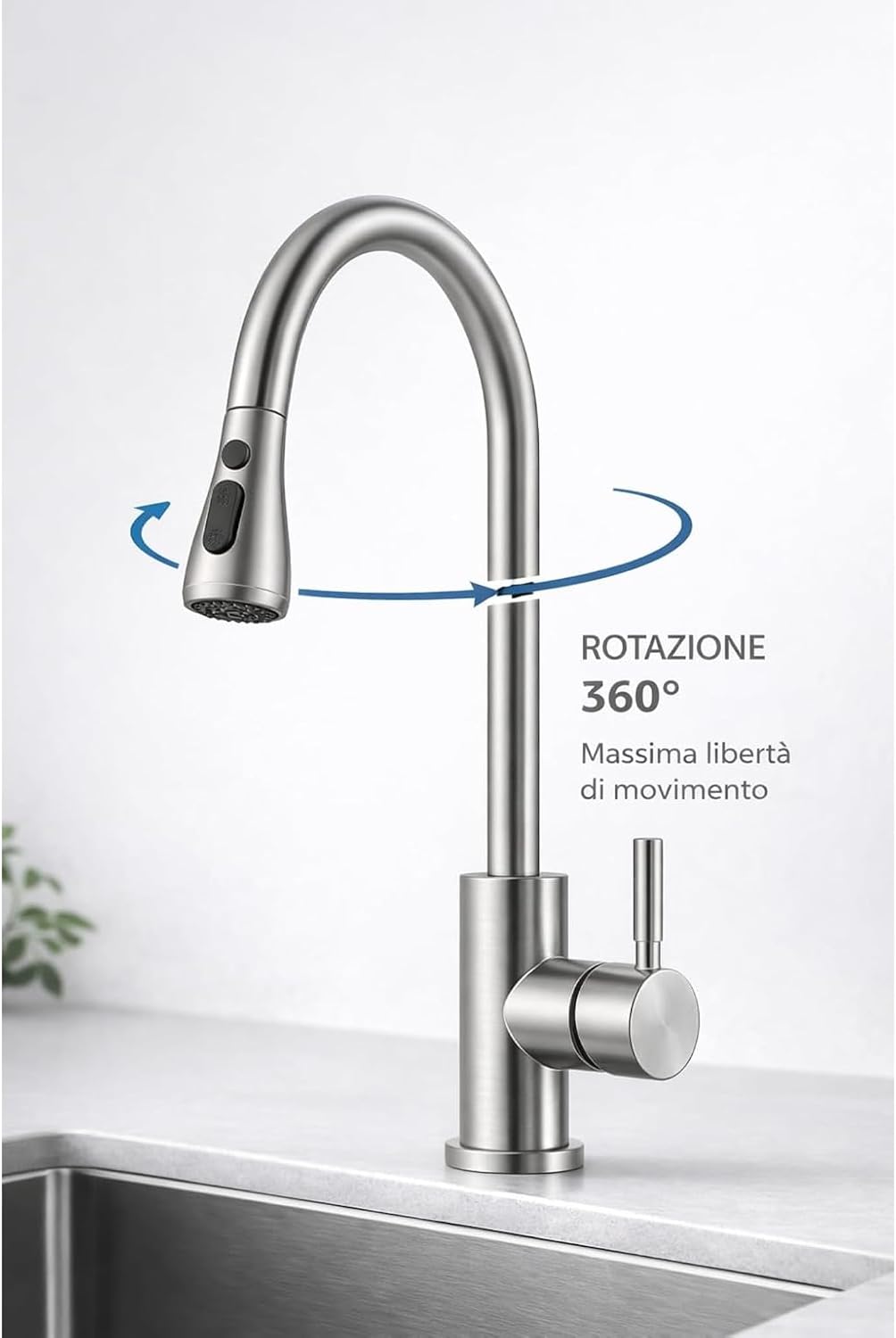 BASIK Miscelatore Cucina Inox con Doccetta Estraibile 360° – foto 6