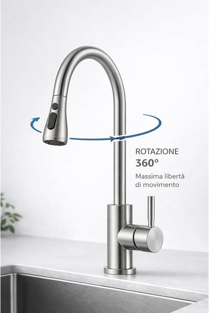BASIK Miscelatore Cucina Inox con Doccetta Estraibile 360° – foto 6