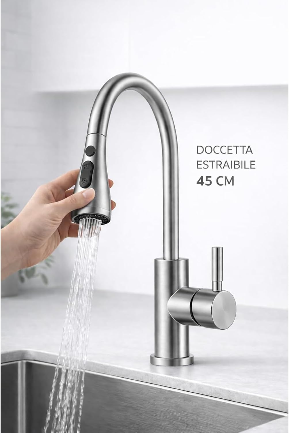 BASIK Miscelatore Cucina Inox con Doccetta Estraibile 360° – foto 7