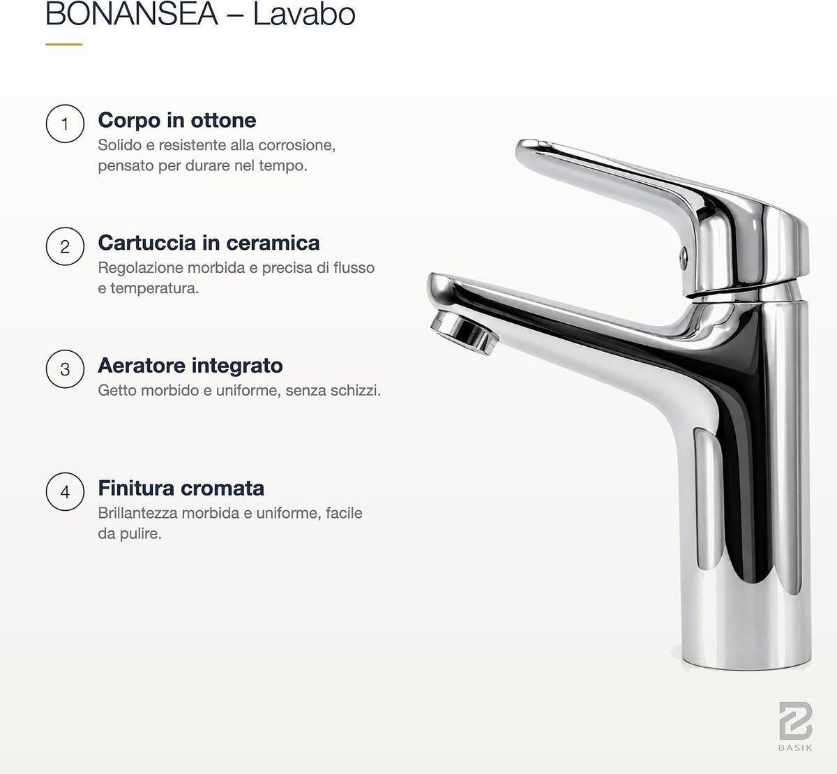 BASIK Bonansea – Miscelatore Lavabo Cromato – foto 3