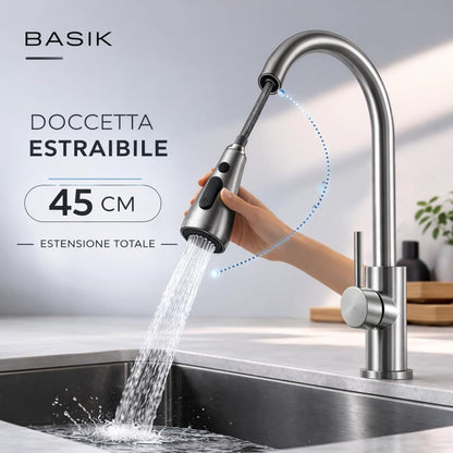 BASIK Miscelatore Cucina Inox con Doccetta Estraibile 360° – foto 5
