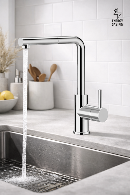 Miscelatore monocomando per lavello con bocca girevole e doccia estraibile