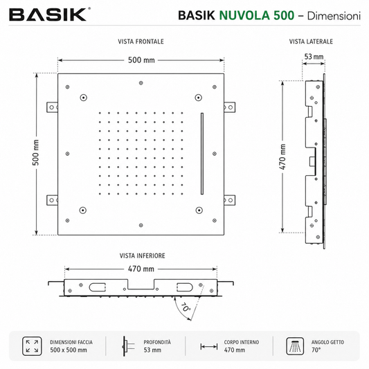 BASIK Nuvola 500 – Soffione a Soffitto 50x50 cm