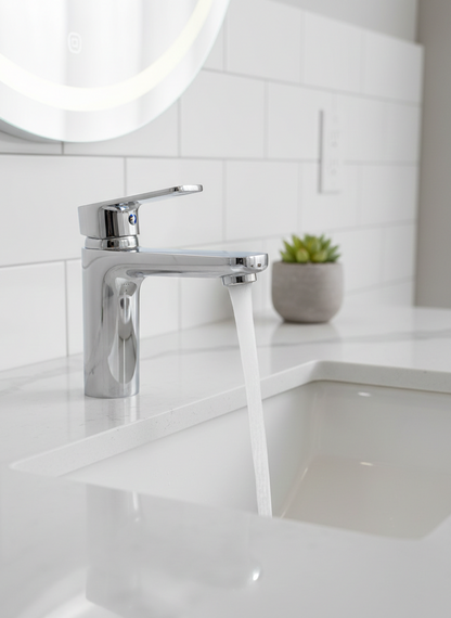 BASIK MORGAN Miscelatore Lavabo Cromato – Rubinetto Monocomando Bagno Moderno in Ottone con Cartuccia Ceramica 35 mm – Design Elegante e Finitura Lucida Anticalcare