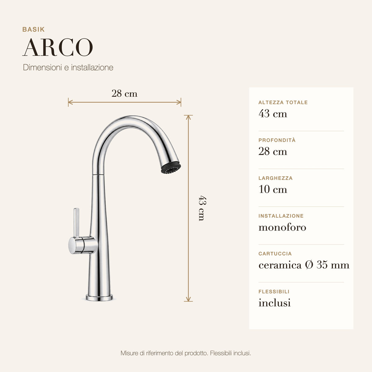 BASIK ARCO cromo dimensioni