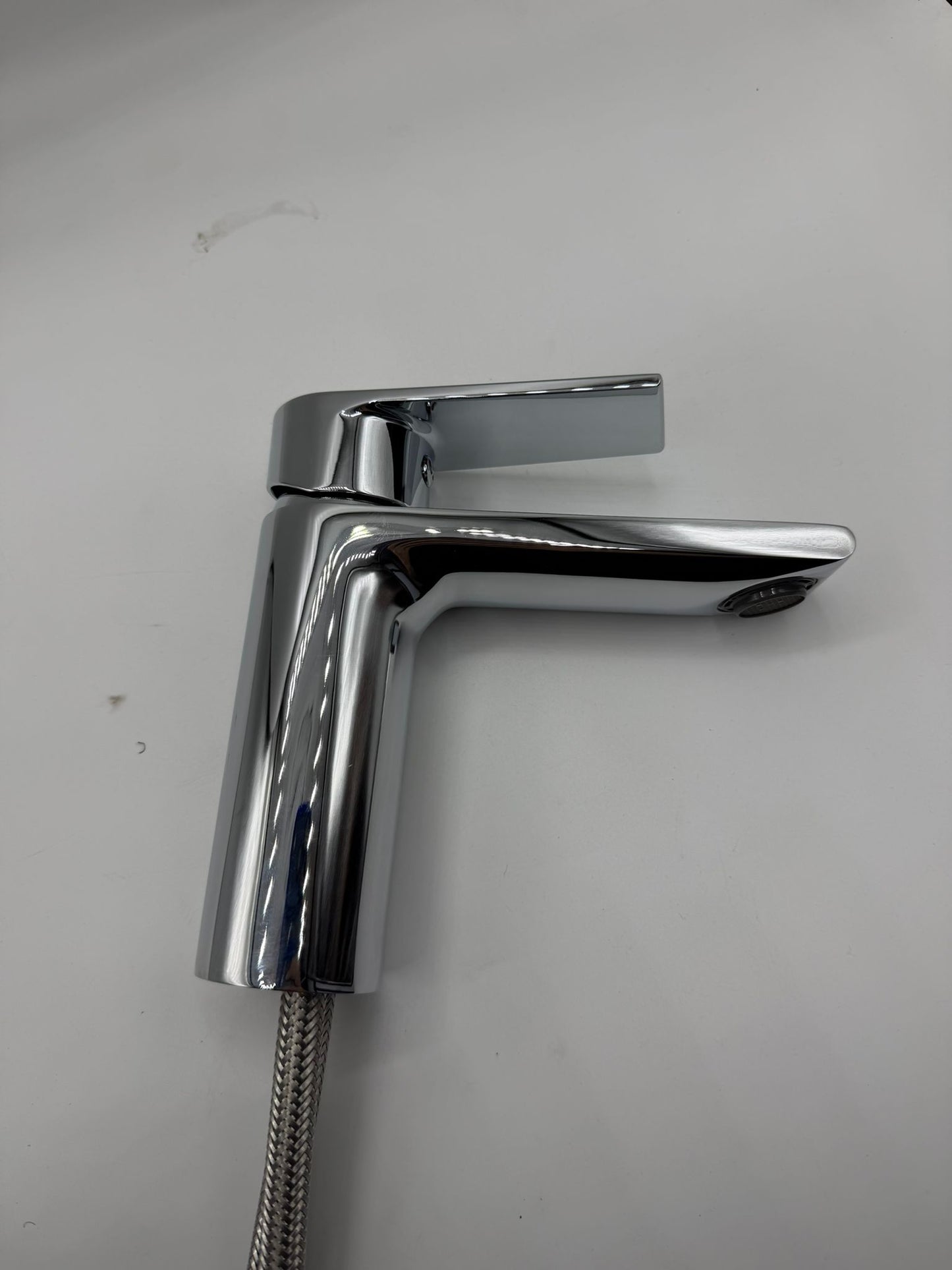 BASIK Miscelatore Lavabo Bagno in Ottone Cromato – Rubinetto Monocomando dal Design Squadrato Moderno, Facile da Installare e Durevole nel Tempo